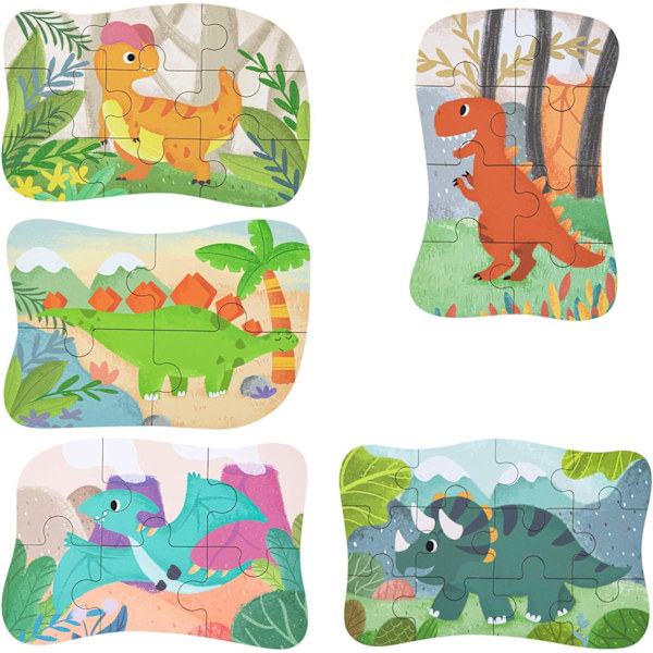 Pussel för barn, djurpussel, 5-bilderspussel, lämpligt för pojkar och flickor från 3, 4 och 5 år (Dinosaurie) Classic