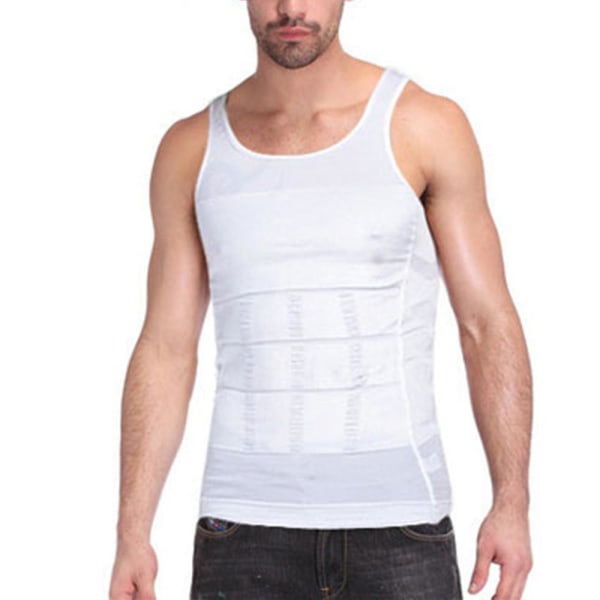 Menn Gynecomastia Compression Fitness Topp Vest Tank Midje Trainer Undertøy Body Shaper Belly Control Undershirt White 2XL