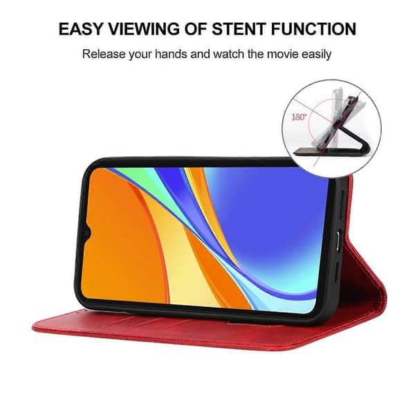 Magnetiskt läderfodral för Xiaomi Redmi 9C NFC Red