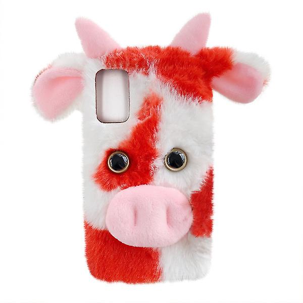 Fluffy Cow Phone Shell Lovely Plush Phone Cover kompatibel med S21 Ultra 5g Red