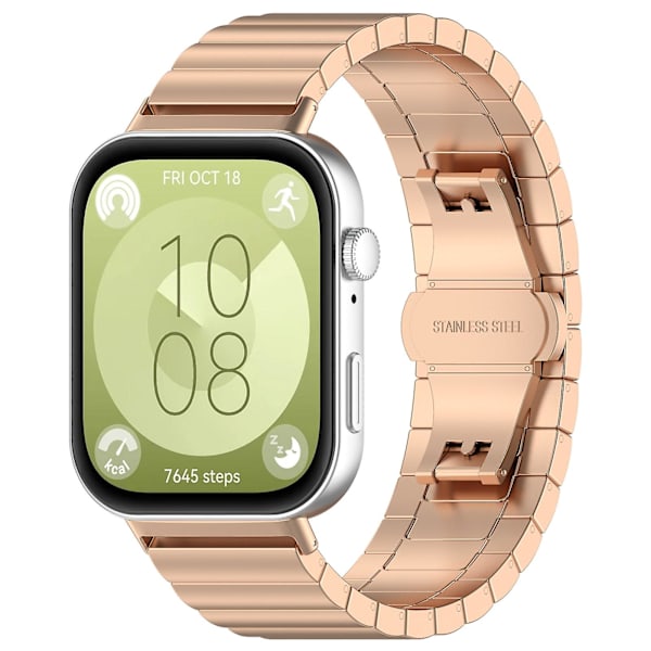 Yksi helmi ruostumattomasta teräksestä valmistettu ranneke Huawei Watch Fit 3 -älykelloon Rose Gold