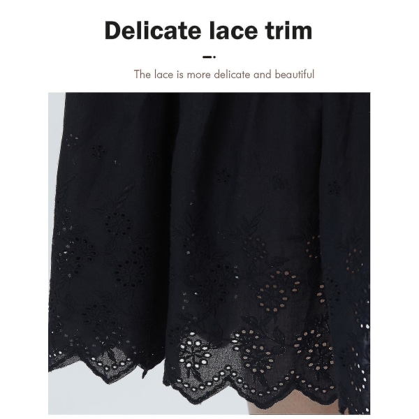 Half Slip Girt Extender 100 % puuvillainen vintage alushame pitsibrodeerauksella Anglaise Lace - Black - 80cm S