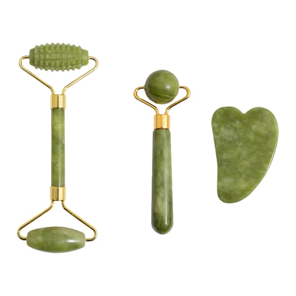 3st Kvinnor Present set Gua Sha Stone Neck Hudstramning Jade Roller