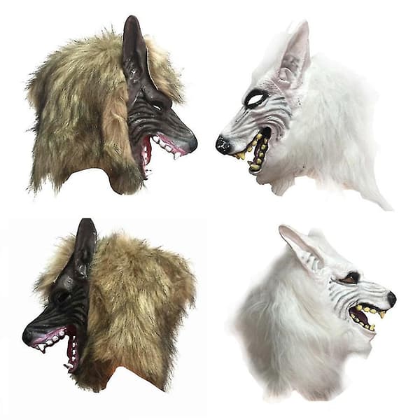 Halloween Horror Savage Wolf Hodemaske Maskerade Fluffy Hodeplagg Dekorasjon T Brown