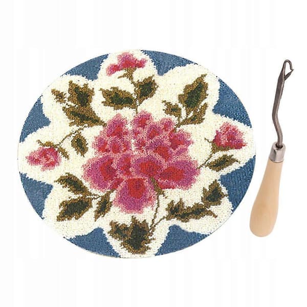 Teppe brodert med krok med rosa rose for
