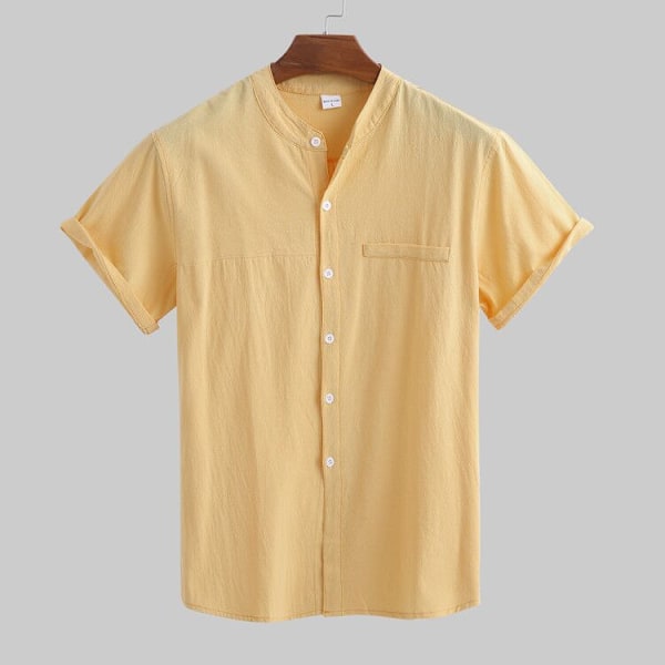 Kortermet herreskjorte, bomulls-lin, hvit skjorte, kortermet herreskjorte Yellow XXL