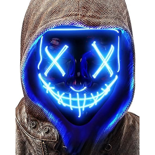 1 kpl Light Up Mask Led-naamio, Scary Halloween Mask, Hehkuva Neon Mask -pukunaamio, jossa on 3 valaistustilaa ja El Wire miehille, naisille, lapsille, Halloween Masquera