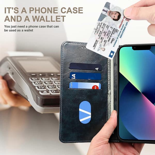 Barockt enkelt flip-läderfodral för iPhone 14 Plus Blue