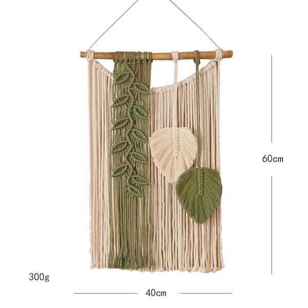 Makramé Väggdekoration Orkan Stor 40x60 cm, Handgjorda Makramédekorationer (grön)