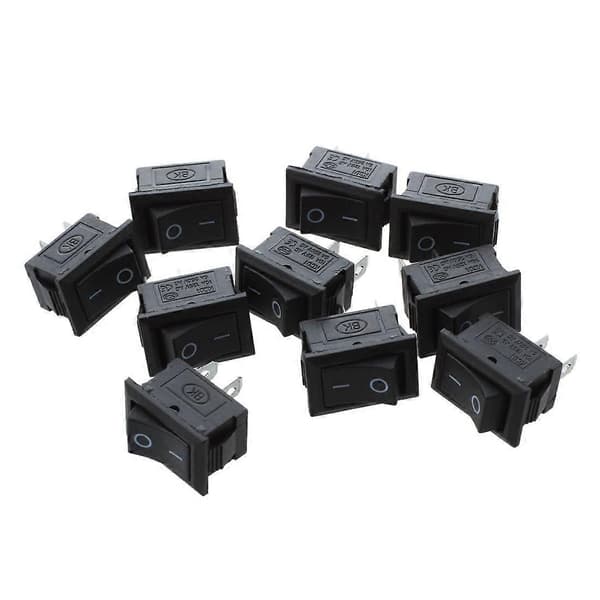 10 stk SPST Mini Svart 2-pins Vippebryter AC 125V 10A 250V 6A Black, silver tone
