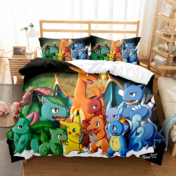 3D-digitaaliprintattu peittopussilakanasetti tyynyliinalla, vuodevaatteet, sarjakuva Pikachu kolmiosainen setti, kodintekstiili neliosainen setti 1 140*210