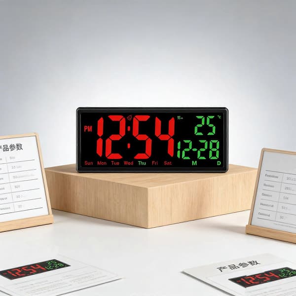 Fjärrstyrd minimalistisk LED-väggklocka med temperatur- och datumfunktion, multifunktionell elektronisk klocka för vardagsrum, tyst väckarklocka