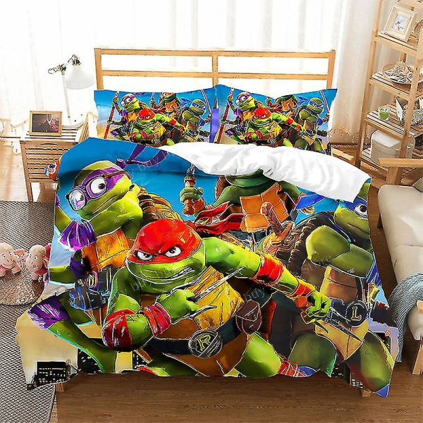 2023 Teenage Mutant Ninja Turtles Ny Film Sengetøj Sæt Dynebetræk Pudebetræk Sæt Børn Anime Værelsesindretning Tegnefilm Dynebetræk Gave T-04 EU King-240x220cm