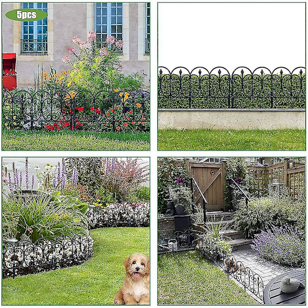 5 stk. dekorativt havehegn, rustfrit jern, landskabstråd, foldbart hegn, kant, terrasse, blomsterbed