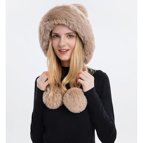Dam vinter Peruvian öronbeklädnad Beanie Hat Öronklaffar Sherpa Skidmössa Stickad Fleecefodrad 3 Pom Khaki Solid One Size