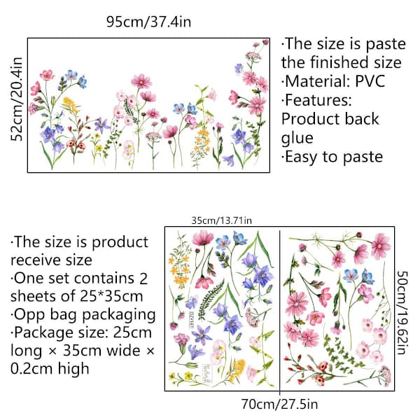 Plantedekaler, glasvinduesmærkater, lyserøde blomster, væg