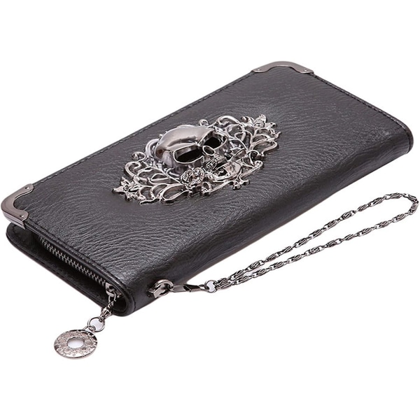 Langhodeskalle vesker for kvinner Gotisk veske for kvinner PU lær Clutch lommebokveske Skull Håndveske Gaver for kvinner, svart Black Skull -