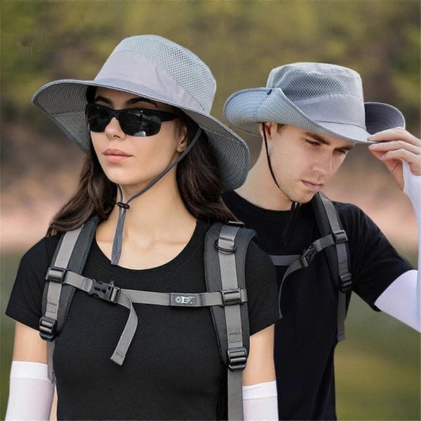 Fiskehat UV-beskyttelse Hat Solbeskyttelse Med Net Vandretur Hat Bred Skygge Solhat Safarihat Strandhat Campinghat Sort Black
