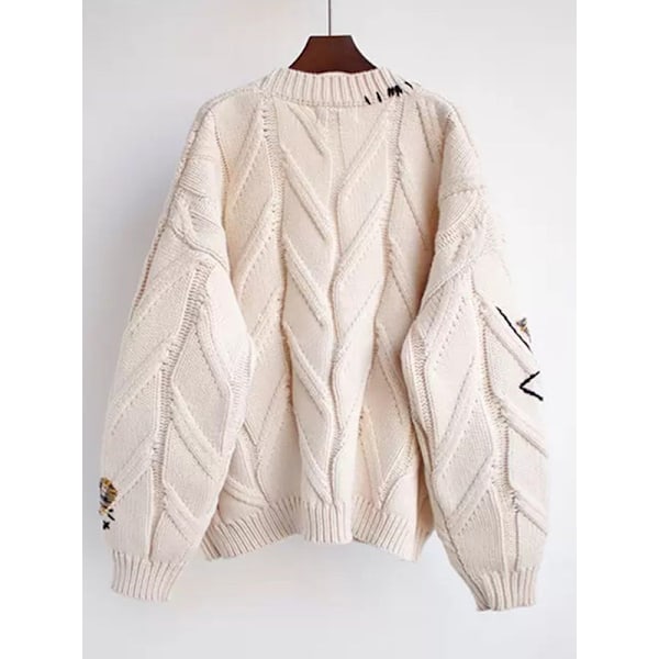 Brodert strikket cardigan for kvinner med V-hals Off white