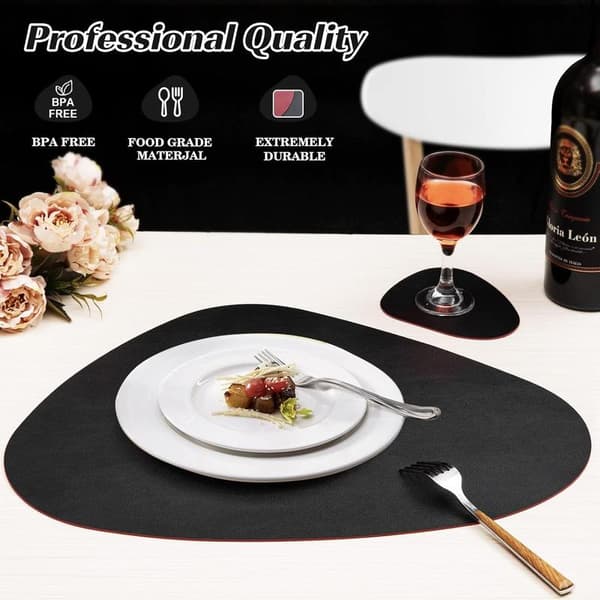 Musta & Punainen Soikea Tabletti 6 kpl:n setti, keinonahkainen tabletti, kaksipuolinen tabletti pyöreille pöydille, vedenpitävä liukumaton tabletti
