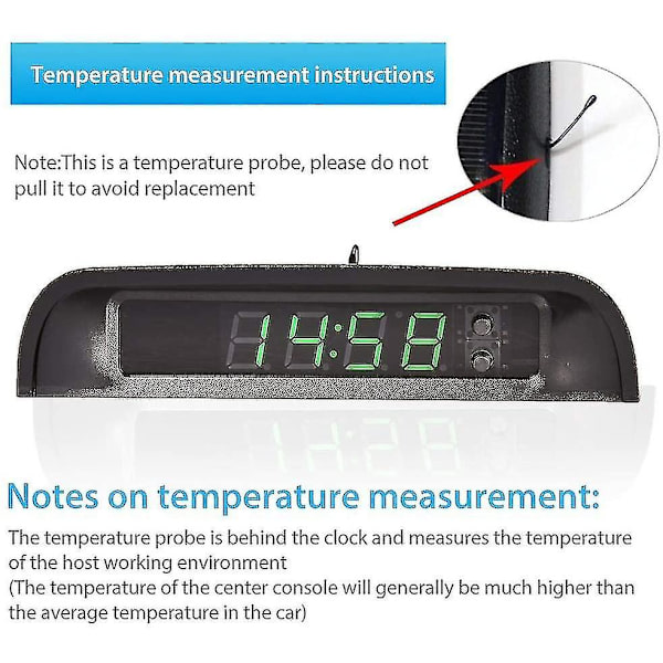 Bil digital termometer LCD-klocka 12-24v Multifunktionell bilsoldriven LCD-klocka med tid, datum och temperaturvisning 500 Mah stor kapacitet B