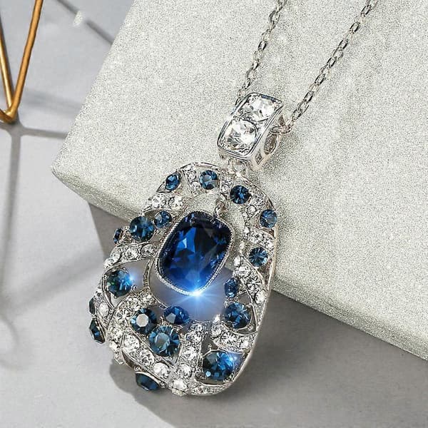 2026 Ny koreansk stil lang diamant- og ædelstenshalskæde Silver blue square