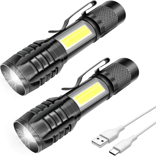 2-pakks oppladbart LED-lommelykt, kraftig, profesjonell