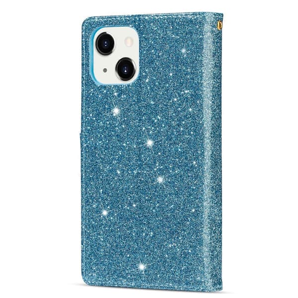 Multi-kort Slots Laser Udskæring Glitter Lynlås Læder Etui Til iPhone 14 Max Sky Blue