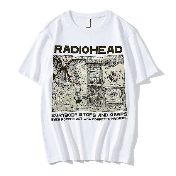 Vintage Radiohead T-paita Hip Hop Englanti Rock Band T-paidat Miehet Naiset white 3XL