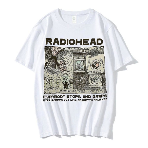 Vintage Radiohead T-skjorte Hip Hop engelsk rockeband T-skjorter Herre Dame white 2XL