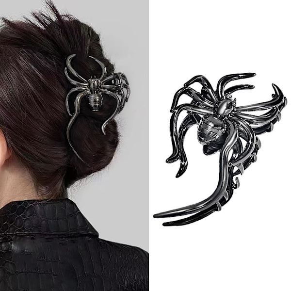 Sorte gotiske store hårklemmer til kvinder - skridsikre akryl edderkoppe spænder og hårtilbehør til hårstyling, dekorationer og Halloween