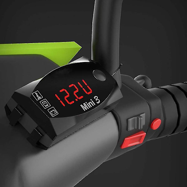 Mini 12v Bil Digital Voltmeter Måler, 3 I 1 Universal Elektronisk Motorcykel Elektronisk Ur Termometer Voltmeter Ur Visning Green