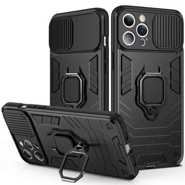 Skydelåg Kamera Design TPU + PC Telefon Cover Til iPhone 14 Black
