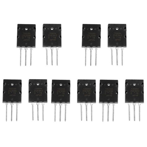 5 par svart 2sa1943 2sc5200 High Power matchet lydtransistor -a