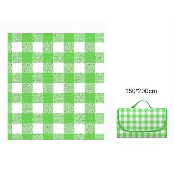 Vandtætte Foldbare Tæpper Opbevarlig Moderne Picnicmåtte Til Udendørs Camping Strand Green Plaid 150 x 200cm
