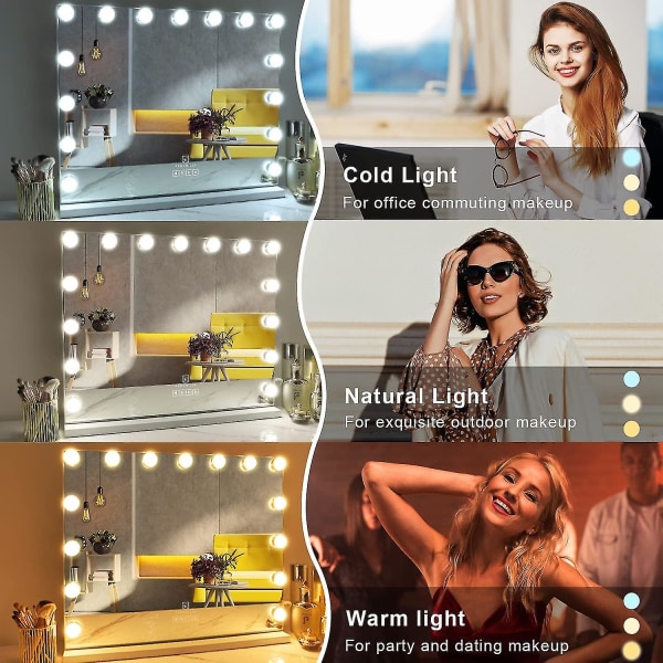 Bebetter Hollywood Mirror USB Makeup med lampor tända 10 glödlampor 3 ljuslägen Bordsskiva väggmonterad Cosm Endast inklusive lampor