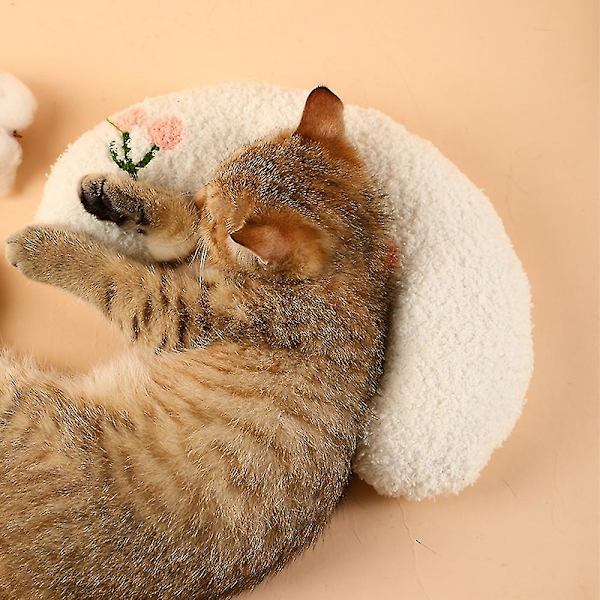 Mjuk hundsäng lugnande kuddar husdjur nackkudde för valp ultra mjuk fluffig husdjur lugnande leksak halv munk cuddler White