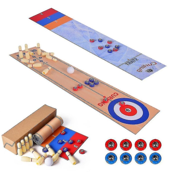 3 i 1 bordsspel Shuffleboard Bowling och curling Portabelt set för barn och vuxna