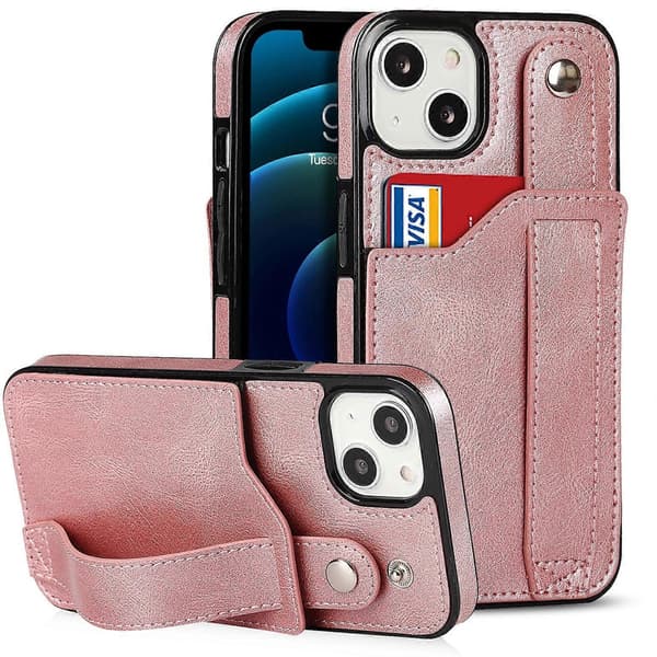 Telefonfodral med handledsrem för iPhone 14 Rose Gold