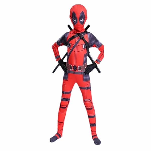 Deadpool Kostym Superhjälte Cosplay Kostymer Superhjälte Barn Bodysuit 3D Stil Halloween Cosplay Kostymer Svärdväska 6 6 100CM