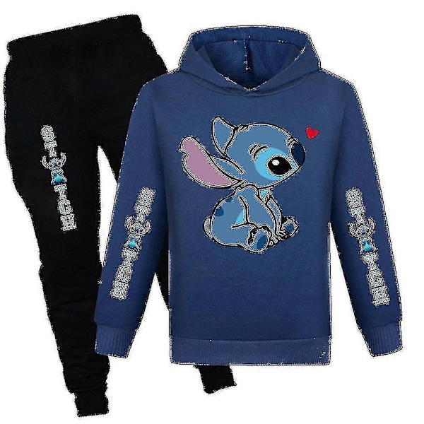 7-14 År Lilo & Stitch Børne Tracksuit Sæt Hættetrøje Bukser Outfit Aktivtøj Gave Bt Navy Blue 9-10 Years