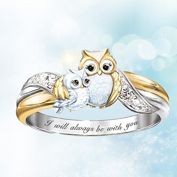 Ring Interne bokstaver som antyder Faux Drill Smykker Gaver Animal Owl Ring til jul 5