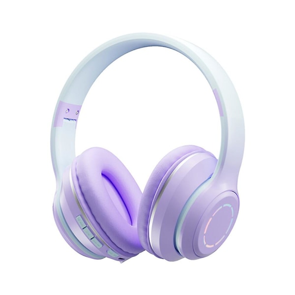 Trådlösa Bt-hörlurar Modeheadset med inbyggd mikrofon med tråd och stöd för minneskort för telefoner Tabletter Pc Laptop Pojkar Flickor Vänner Spel Purple