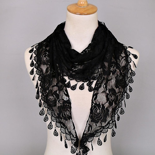 Halsdukar för kvinnor Rea Spets Tassel Ros Blommig Ihålig Sjal Sjal Dam Wraps Halsdukar Black