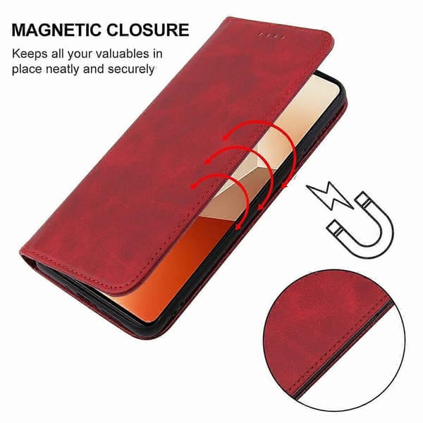 Magnetiskt läderfodral för Xiaomi Redmi Note 13 5G Red