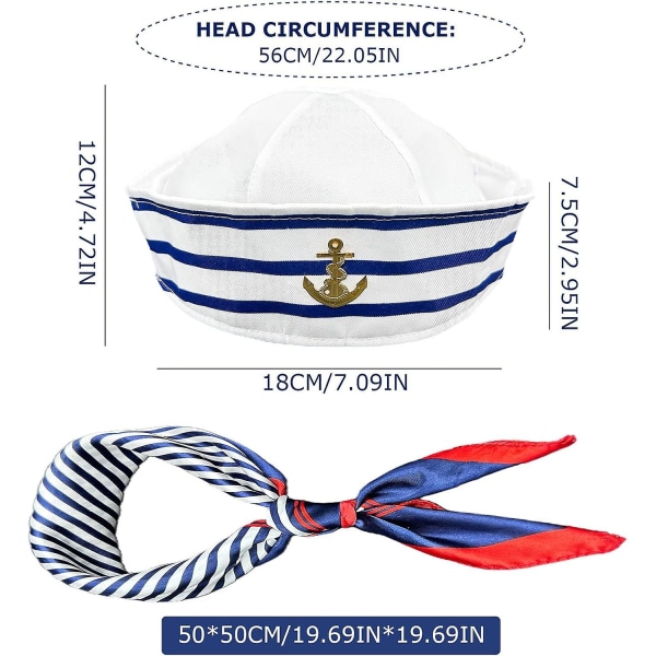 Stripes merimiesten hattu ja set - sininen ja valkoinen raidallinen merimieskapteenien hattu