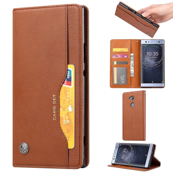 Automaattisesti imeytyvä lompakkojalusta nahkasuojattu puhelimen kotelo Sony Xperia Xa2:lle Brown Style D Sony Xperia XA2