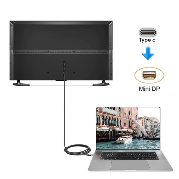 USB C - Mini Displayport -kaapeli USB tyyppi C 3 - Mini Dp -johto 4k -sovitinkaapeli black