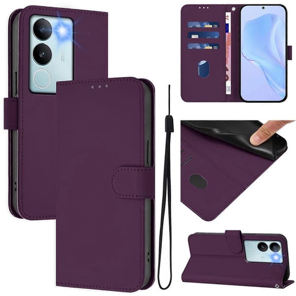 Solid Farge PU-deksel For vivo V29 5G Global / V29 Pro Violet