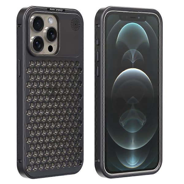 Deksel til iPhone 12 Pro Max med automatisk pop-up, varmeavledning og aromaterapi, aluminiumslegering Dark Grey